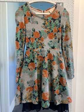 Anthropologie Saturday Sunday Retro Floral Print Dress Terry Knit Long Sleeve